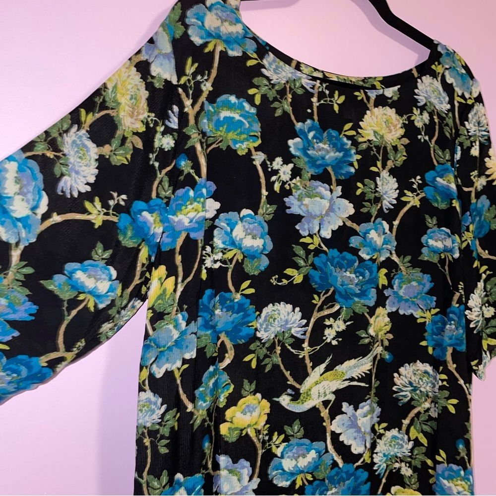 J Jill XLP Black Floral Blouse Short Sleeve Tunic Top - Picture 2 of 8